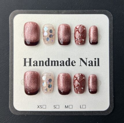Pure Desire Raspberry Burgundy French Cat-Eye Nails – Perfect for Date Nights(A-C-11)
